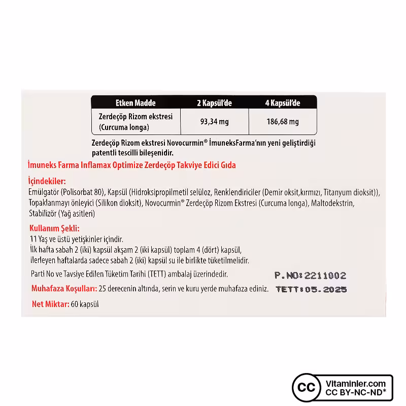 IMUNEKS Inflamax Optimize Zerdeçöp (60 Kapsül) - Görsel 3